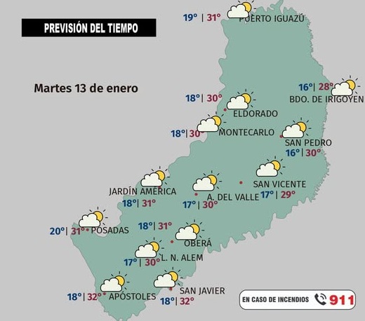 Martes soleado y con máximas que alcanzarán los 34° en Misiones 1 Misiones
