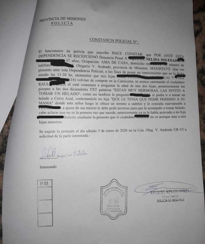 Denuncian a un concejal de Olegario V. Andrade por acosar e intentar sobornar a dos menores 3 denuncia en olegario v. andrade
