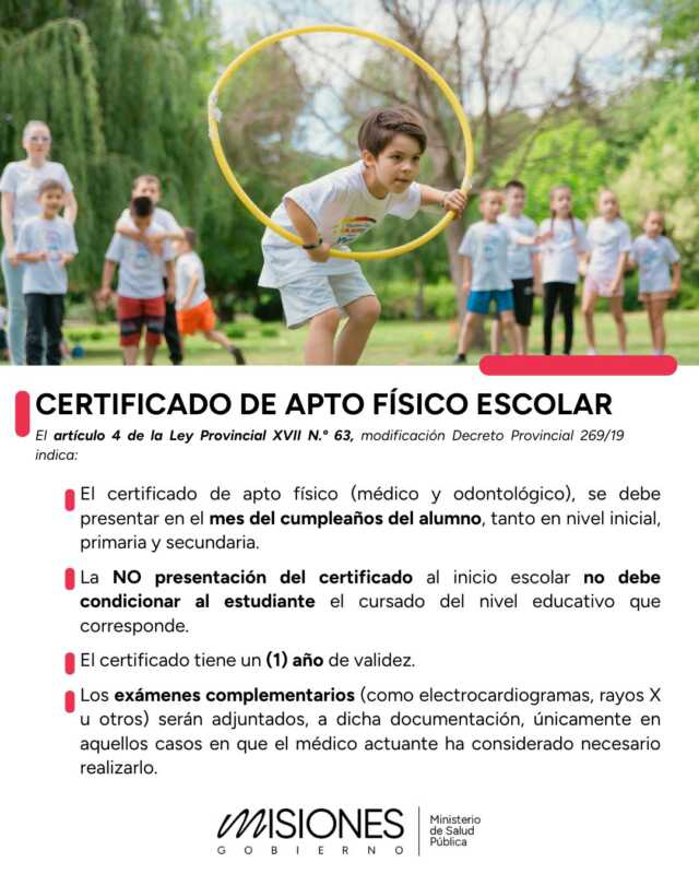 Apto físico escolar: lo que tenés que saber para evitar filas y esperas 2 Salud Pública aclara la validez y presentación del apto físico en las escuelas