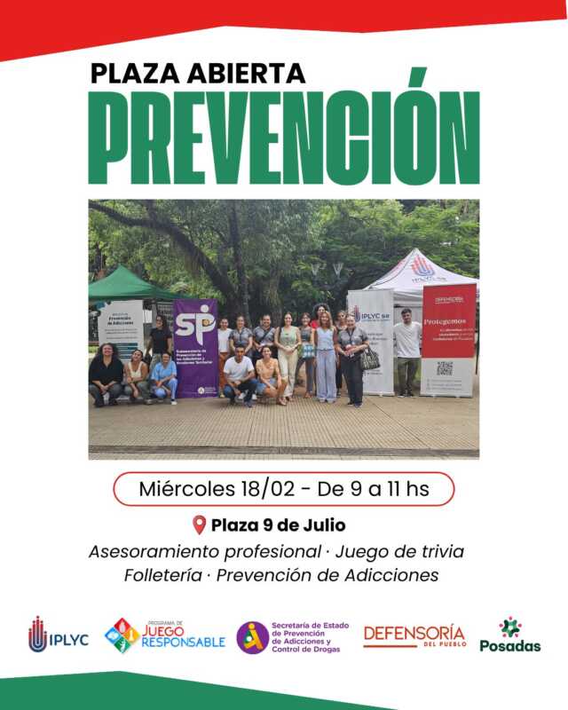 Plaza 9 de Julio: jornada abierta de prevención en Posadas 3 La prevención sale a la plaza: actividad gratuita este miércoles en Posadas