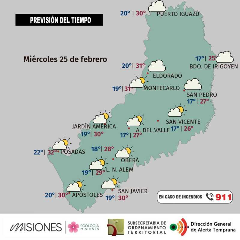 Miércoles 25: mañana fresca y tarde en ascenso en Misiones