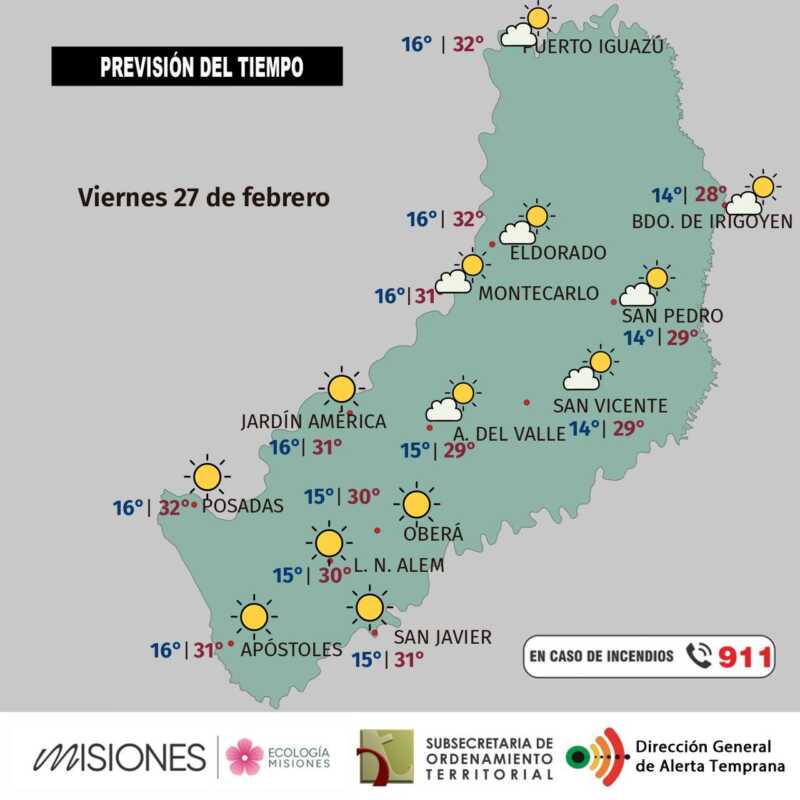 Misiones: fin de semana estable y caluroso 3 Viernes 27: mañana fresca, tarde agradable en Misiones