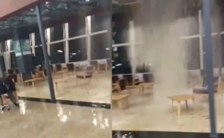 DERRUMBE EN EL AEROPARQUE JORGE NEWBERY: SE CAYÓ PARTE DEL TECHO 