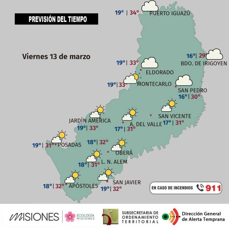 Misiones se prepara para un fin de semana caluroso y estable 1 Viernes 13: calor y cielo poco nuboso en Misiones