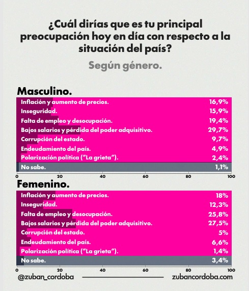 Poder adquisitivo y empleo encabezan las preocupaciones: qué revela la encuesta DDD de febrero 8 genero preocupaciones - 7