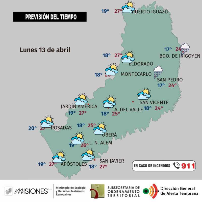 Lunes 13 de abril: lluvias y nieblas en el arranque en Misiones 