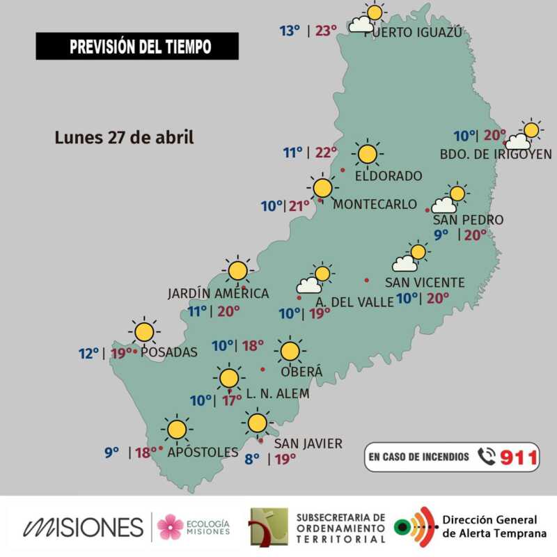Lunes 27: aire frío, sol y descenso térmico en Misiones 