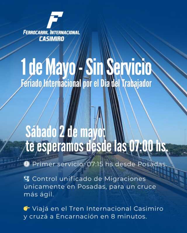 Feriado sin tren: suspenden el Posadas–Encarnación este viernes