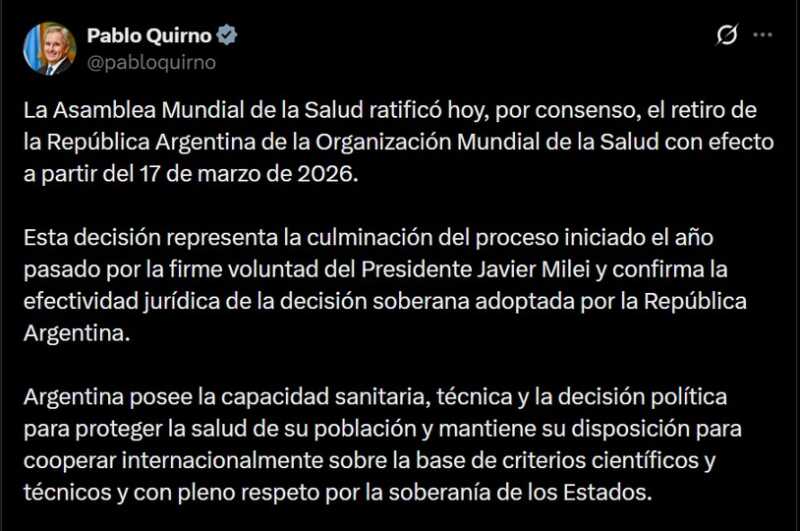 La Argentina oficializó su salida de la OMS tras la ratificación de la Asamblea Mundial de la Salud 4 WhatsApp Image 2026 05 22 at 20.25.18 - 3