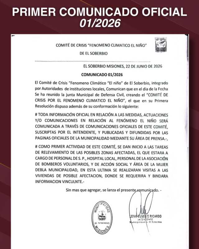 El Soberbio creó un Comité de Crisis ante la llegada del fenómeno El Niño 2 WhatsApp Image 2026 06 22 at 20.32.07 - 1