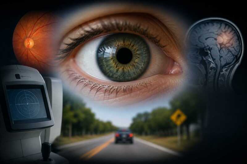 Campo visual: el glaucoma, la diabetes y los ACV pueden provocar pérdida de visión sin síntomas 3 Los estudios de campo visual son fundamentales para el diagnóstico temprano y para evaluar la aptitud para conducir.